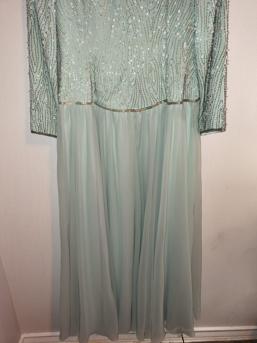 Vintage Jack Bryan Mint Green Beaded Sequin Chiffon Maxi Gown Size L/XL 14 16 - Picture 6 of 10